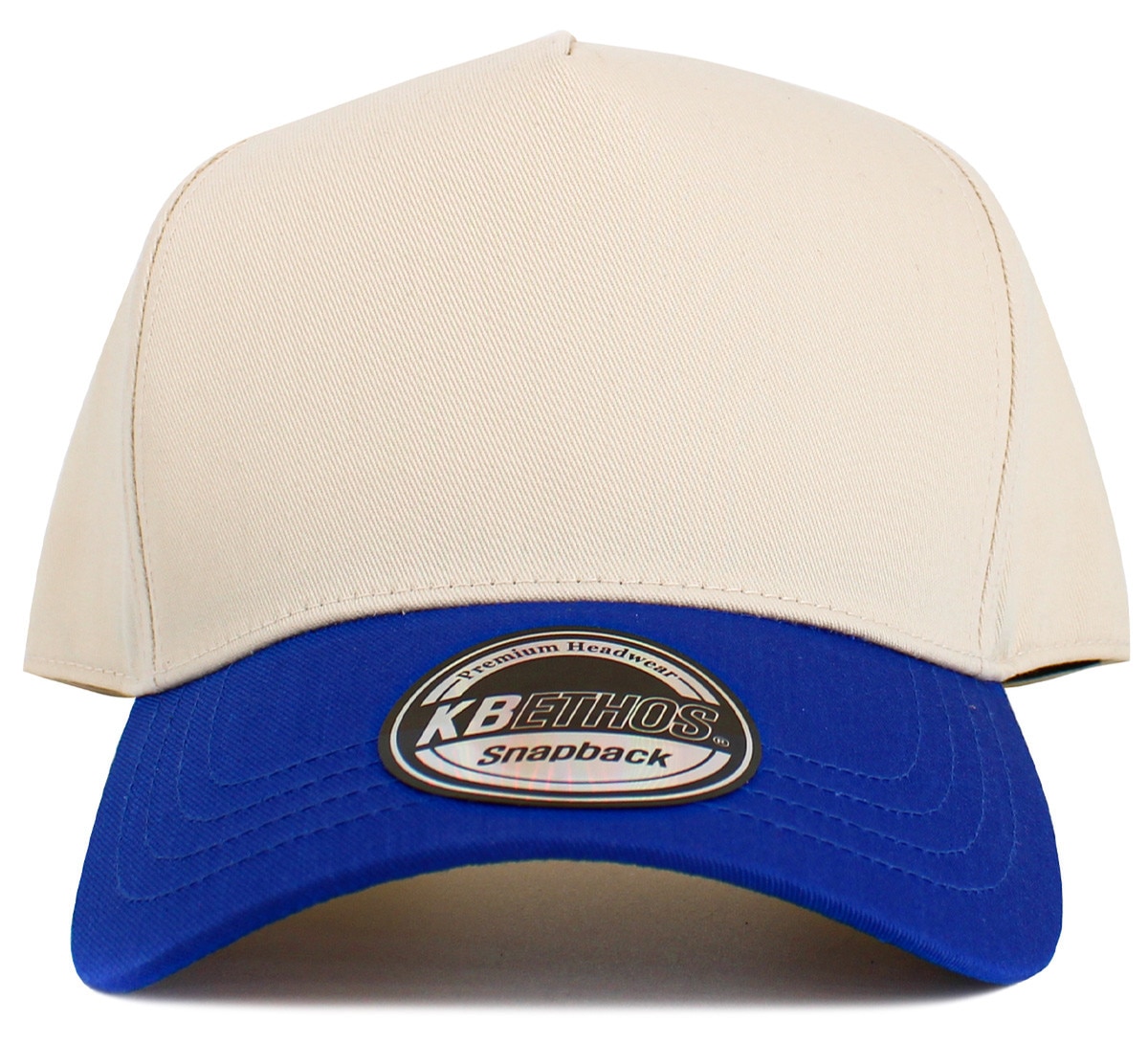 Natural Royal Blue Two Tone Baseball 5 Panel Cap Front View